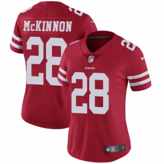 Women's Nike San Francisco 49ers 28 Jerick McKinnon Red Team Color Vapor Untouchable Limited Player NFL Jersey