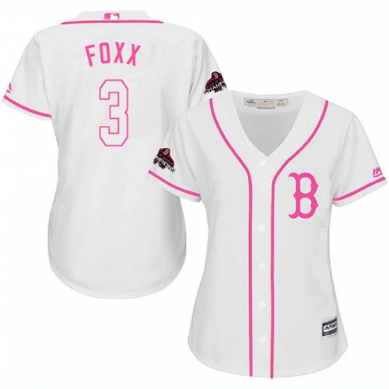 Women's Majestic Boston Red Sox 3 Jimmie Foxx Authentic White Fashion 2018 World Series Champions MLB Jersey