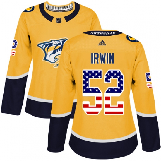 Women's Adidas Nashville Predators 52 Matt Irwin Authentic Gold USA Flag Fashion NHL Jersey