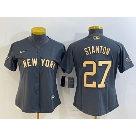Women's New York Yankees 27 Giancarlo Stanton Grey 2022 All Star Stitched Cool Base Nike Jersey
