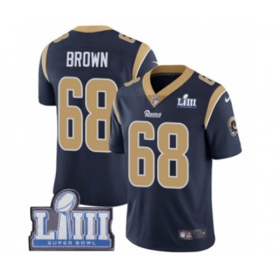 Youth Nike Los Angeles Rams 68 Jamon Brown Navy Blue Team Color Vapor Untouchable Limited Player Super Bowl LIII Bound NFL Jersey