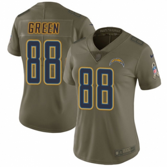 Women's Nike Los Angeles Chargers 88 Virgil Green Limited Olive 2017 Salute to Service NFL Jersey