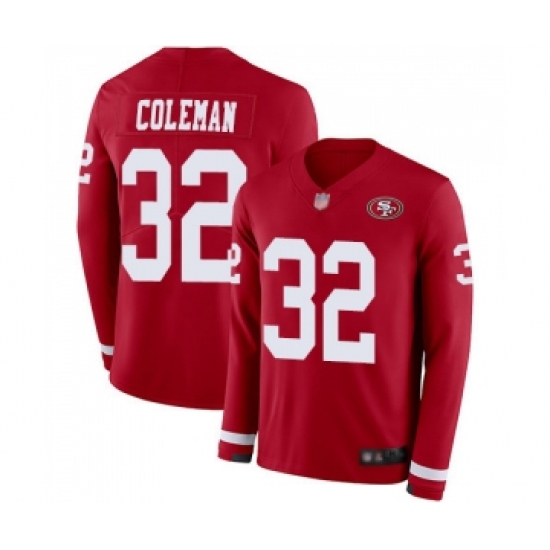 Youth San Francisco 49ers 32 Tevin Coleman Limited Red Therma Long Sleeve Football Jersey