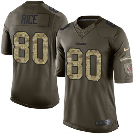Men's Nike San Francisco 49ers 80 Jerry Rice Elite Green Salute to Service NFL Jersey