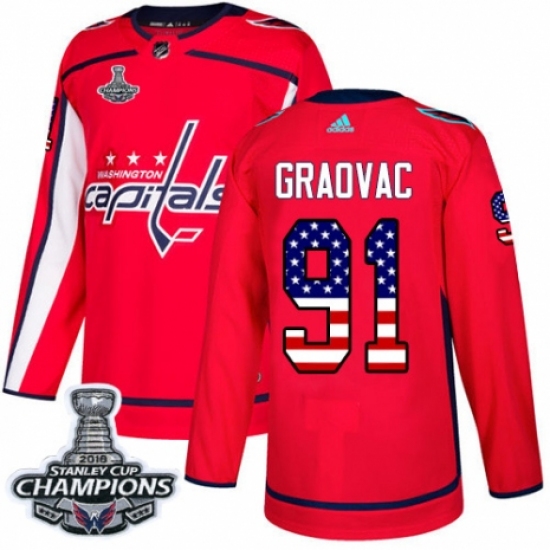 Youth Adidas Washington Capitals 91 Tyler Graovac Authentic Red USA Flag Fashion 2018 Stanley Cup Final Champions NHL Jersey