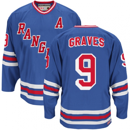 Men's CCM New York Rangers 9 Adam Graves Authentic Royal Blue Heroes of Hockey Alumni Throwback NHL Jersey