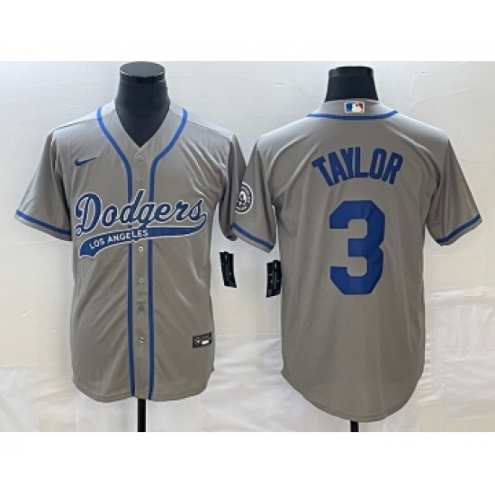 Men's Los Angeles Dodgers 3 Chris Taylor Grey Cool Base Stitched Baseball Jersey1