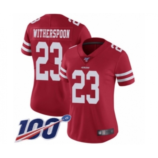 Women's San Francisco 49ers 23 Ahkello Witherspoon Red Team Color Vapor Untouchable Limited Player 100th Season Football Jersey