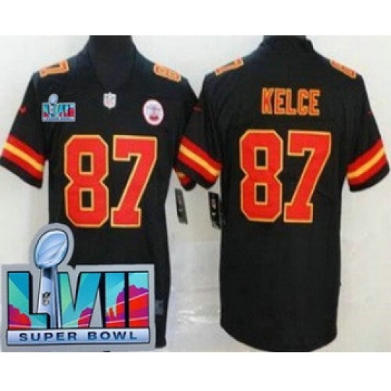 Youth Kansas City Chiefs 87 Travis Kelce Limited Black Super Bowl LVII Vapor Jersey