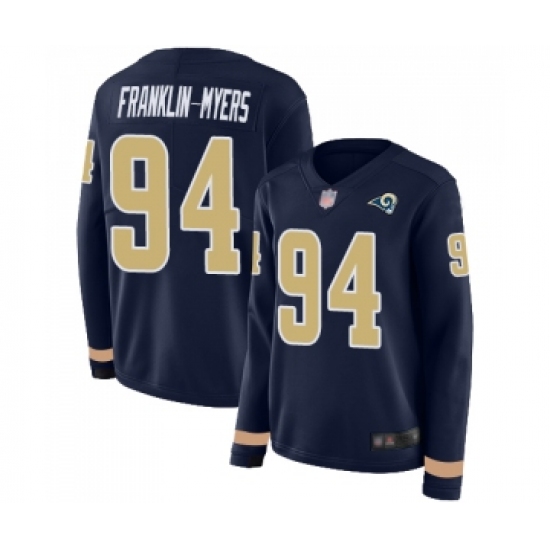 Women's Los Angeles Rams 94 John Franklin-Myers Limited Navy Blue Therma Long Sleeve Football Jersey