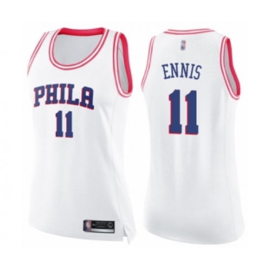 Women's Philadelphia 76ers 11 James Ennis Swingman White Pink Fashion Basketball Jersey