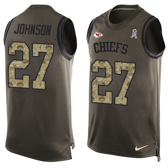 Men's Nike Kansas City Chiefs 27 Larry Johnson Limited Green Salute to Service Tank Top NFL Jersey