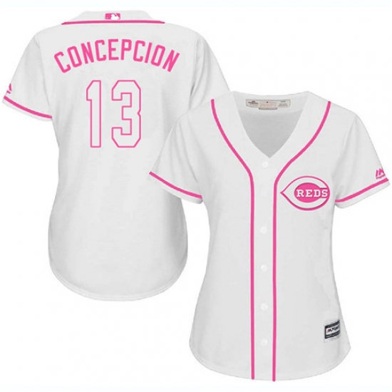 Women's Majestic Cincinnati Reds 13 Dave Concepcion Replica White Fashion Cool Base MLB Jersey