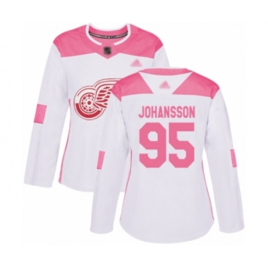 Women's Detroit Red Wings 95 Albert Johansson Authentic White Pink Fashion Hockey Jersey