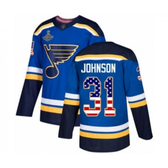 Men's St. Louis Blues 31 Chad Johnson Authentic Blue USA Flag Fashion 2019 Stanley Cup Champions Hockey Jersey