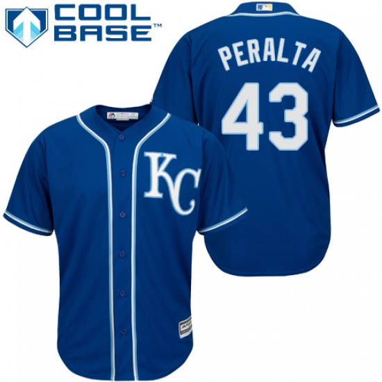 Men's Majestic Kansas City Royals 43 Wily Peralta Replica Blue Alternate 2 Cool Base MLB Jersey