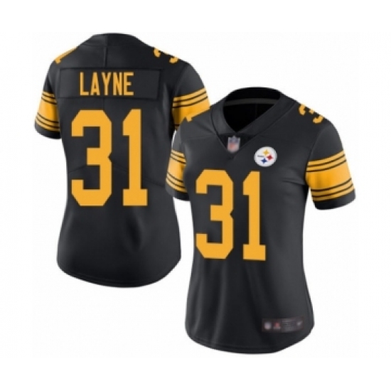 Women's Pittsburgh Steelers 31 Justin Layne Limited Black Rush Vapor Untouchable Football Jersey