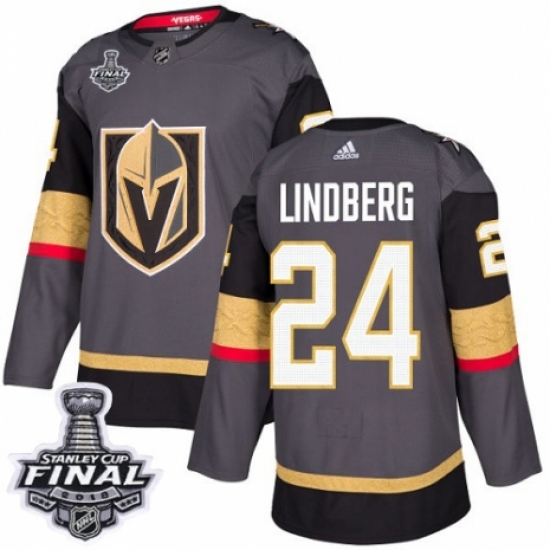 Youth Adidas Vegas Golden Knights 24 Oscar Lindberg Authentic Gray Home 2018 Stanley Cup Final NHL Jersey