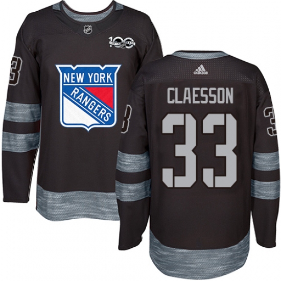 Men's Adidas New York Rangers 33 Fredrik Claesson Authentic Black 1917-2017 100th Anniversary NHL Jersey