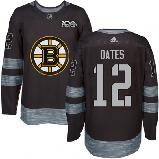 Men's Adidas Boston Bruins 12 Adam Oates Authentic Black 1917-2017 100th Anniversary NHL Jersey