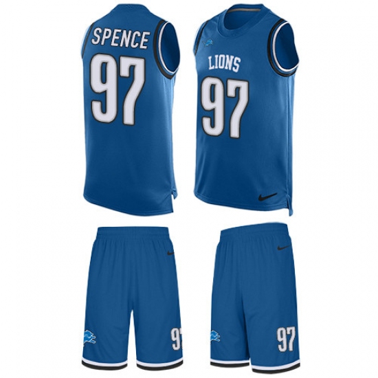 Men's Nike Detroit Lions 97 Akeem Spence Limited Light Blue Tank Top Suit NFL Jersey