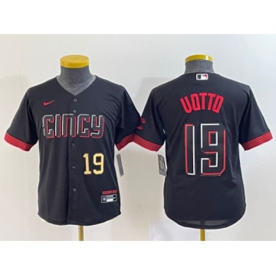 Youth Cincinnati Reds 19 Joey Votto Number Black 2023 City Connect Cool Base Stitched Jersey2