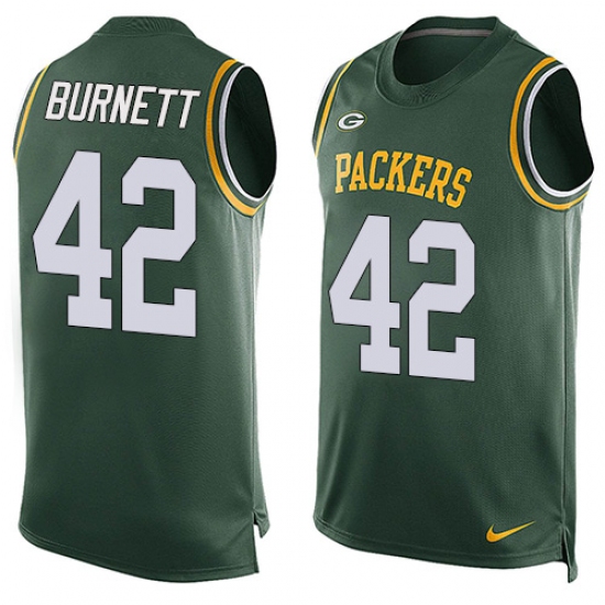 Men's Nike Green Bay Packers 42 Morgan Burnett Limited Green Player Name & Number Tank Top NFL Jersey