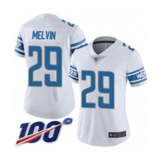 Women's Detroit Lions 29 Rashaan Melvin White Vapor Untouchable Limited Player 100th Season Football Jersey
