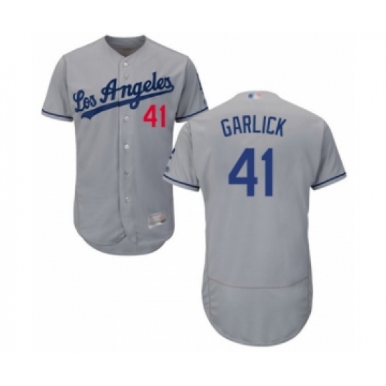 Men's Los Angeles Dodgers 41 Kyle Garlick Grey Road Flex Base Authentic Collection Baseball Player Jersey