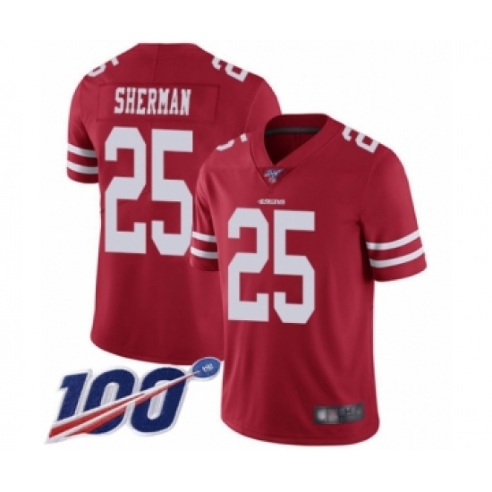 Youth San Francisco 49ers 25 Richard Sherman Red Team Color Vapor Untouchable Limited Player 100th Season Football Jersey