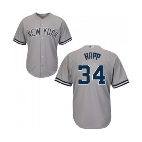 Men's New York Yankees 34 J.A. Happ Replica Grey Road Baseball Jersey