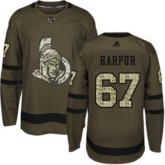 Men's Adidas Ottawa Senators 67 Ben Harpur Authentic Green Salute to Service NHL Jersey