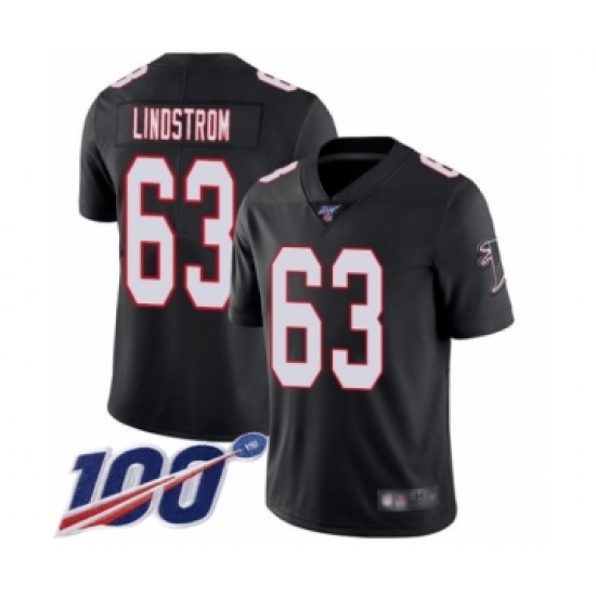 Men's Atlanta Falcons 63 Chris Lindstrom Black Alternate Vapor Untouchable Limited Player 100th Season Football Jersey
