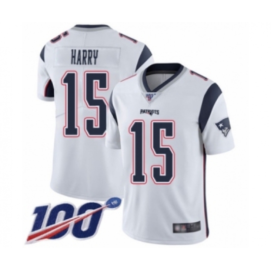 Men's New England Patriots 15 NKeal Harry White Vapor Untouchable Limited Player 100th Season Football Jersey