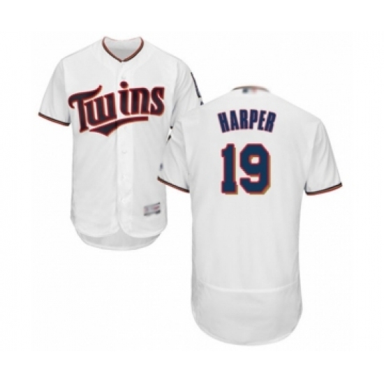 Men's Minnesota Twins 19 Ryne Harper White Home Flex Base Authentic Collection Baseball Player Jersey