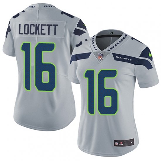 Women's Nike Seattle Seahawks 16 Tyler Lockett Grey Alternate Vapor Untouchable Limited Player NFL Jersey