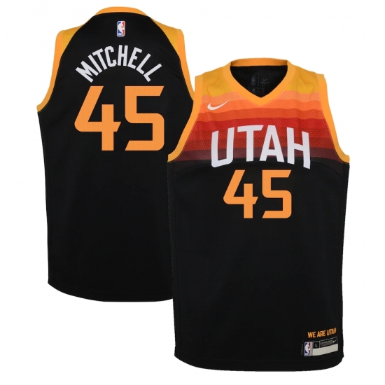 Youth Utah Jazz 45 Donovan Mitchell Nike Black 2020-21 Swingman Jersey
