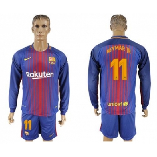 Barcelona 11 Neymar Jr Home Long Sleeves Soccer Club Jersey