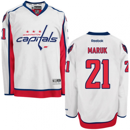 Men's Reebok Washington Capitals 21 Dennis Maruk Authentic White Away NHL Jersey