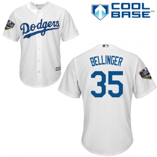 Youth Majestic Los Angeles Dodgers 35 Cody Bellinger Authentic White Home Cool Base 2018 World Series MLB Jersey