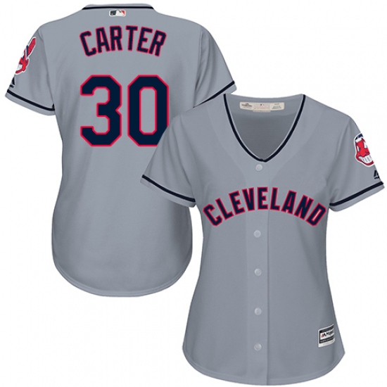 Women's Majestic Cleveland Indians 30 Joe Carter Authentic Grey Road Cool Base MLB Jersey