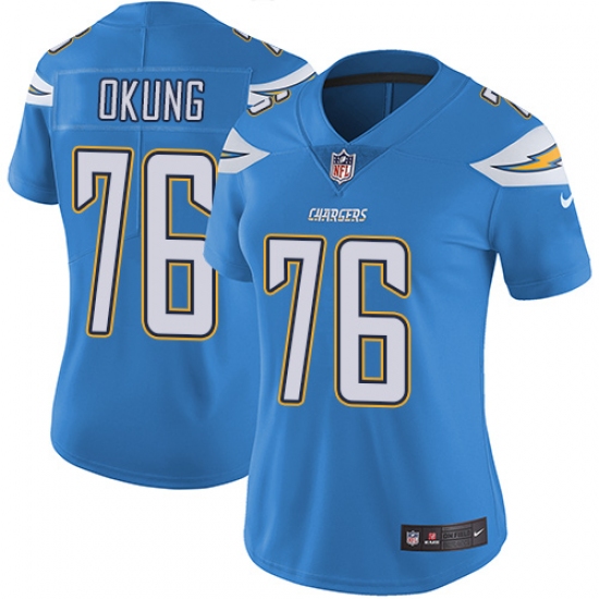 Women's Nike Los Angeles Chargers 76 Russell Okung Elite Electric Blue Alternate NFL Jersey