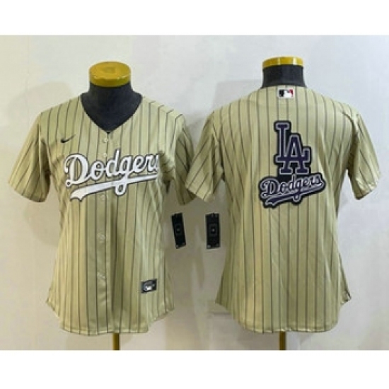 Women's Los Angeles Dodgers Big Logo Number Cream Pinstripe Stitched MLB Cool Base Nike Jerseys