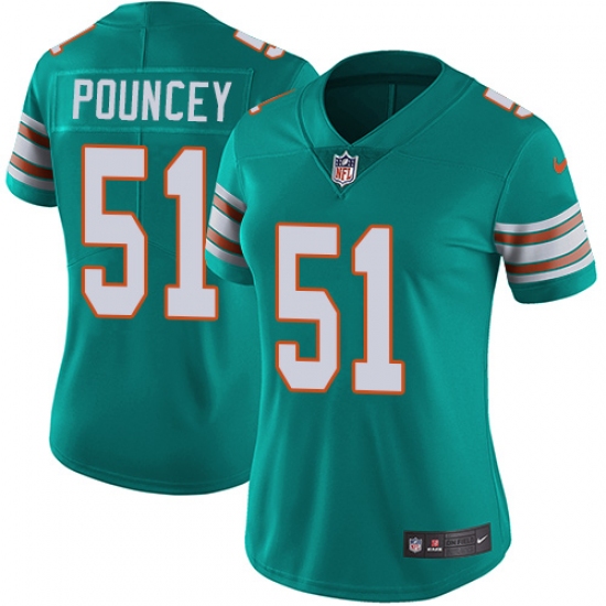 Women's Nike Miami Dolphins 51 Mike Pouncey Aqua Green Alternate Vapor Untouchable Limited Player NFL Jersey