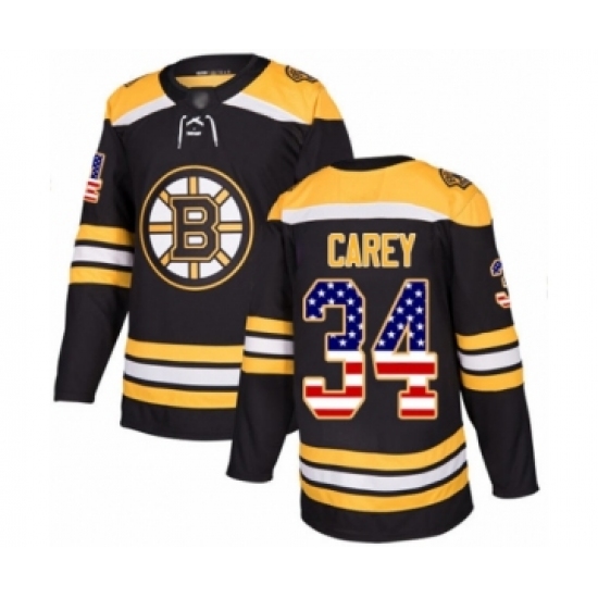 Men's Boston Bruins 34 Paul Carey Authentic Black USA Flag Fashion Hockey Jersey