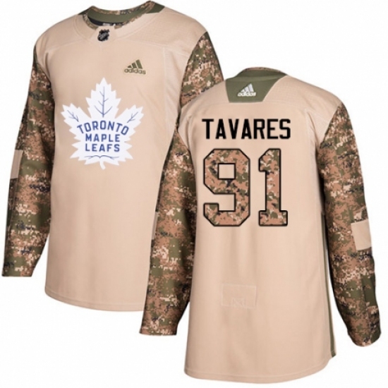 Men's Adidas Toronto Maple Leafs 91 John Tavares Authentic Camo Veterans Day Practice NHL Jersey