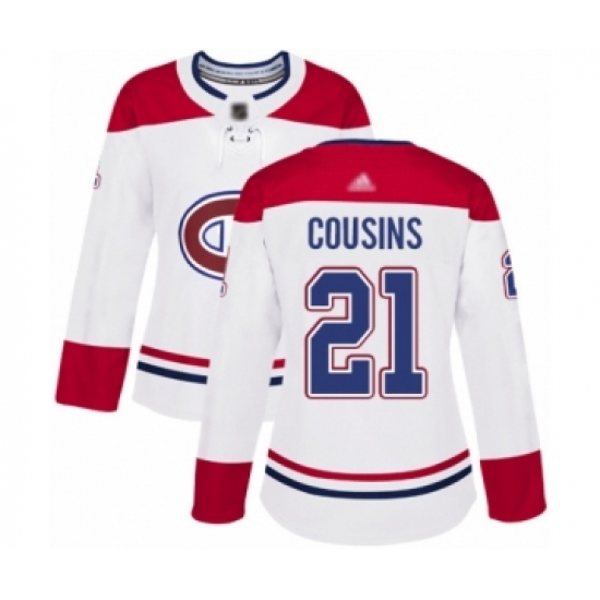 Women's Montreal Canadiens 21 Nick Cousins Authentic White Away Hockey Jersey