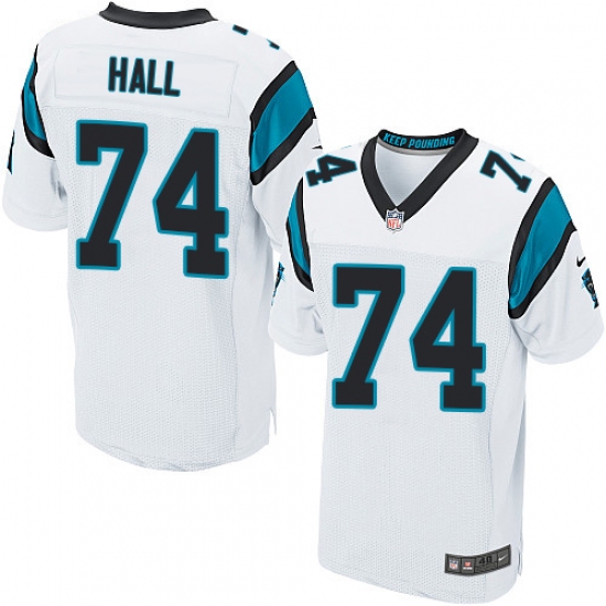 Men's Nike Carolina Panthers 74 Daeshon Hall Elite White NFL Jersey