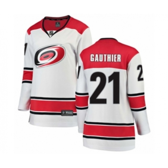 Women's Carolina Hurricanes 21 Julien Gauthier Authentic White Away Fanatics Branded Breakaway NHL Jersey
