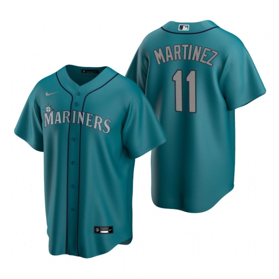 Men's Nike Seattle Mariners 11 Edgar Martinez Aqua Alternate Stitched Baseball Jersey